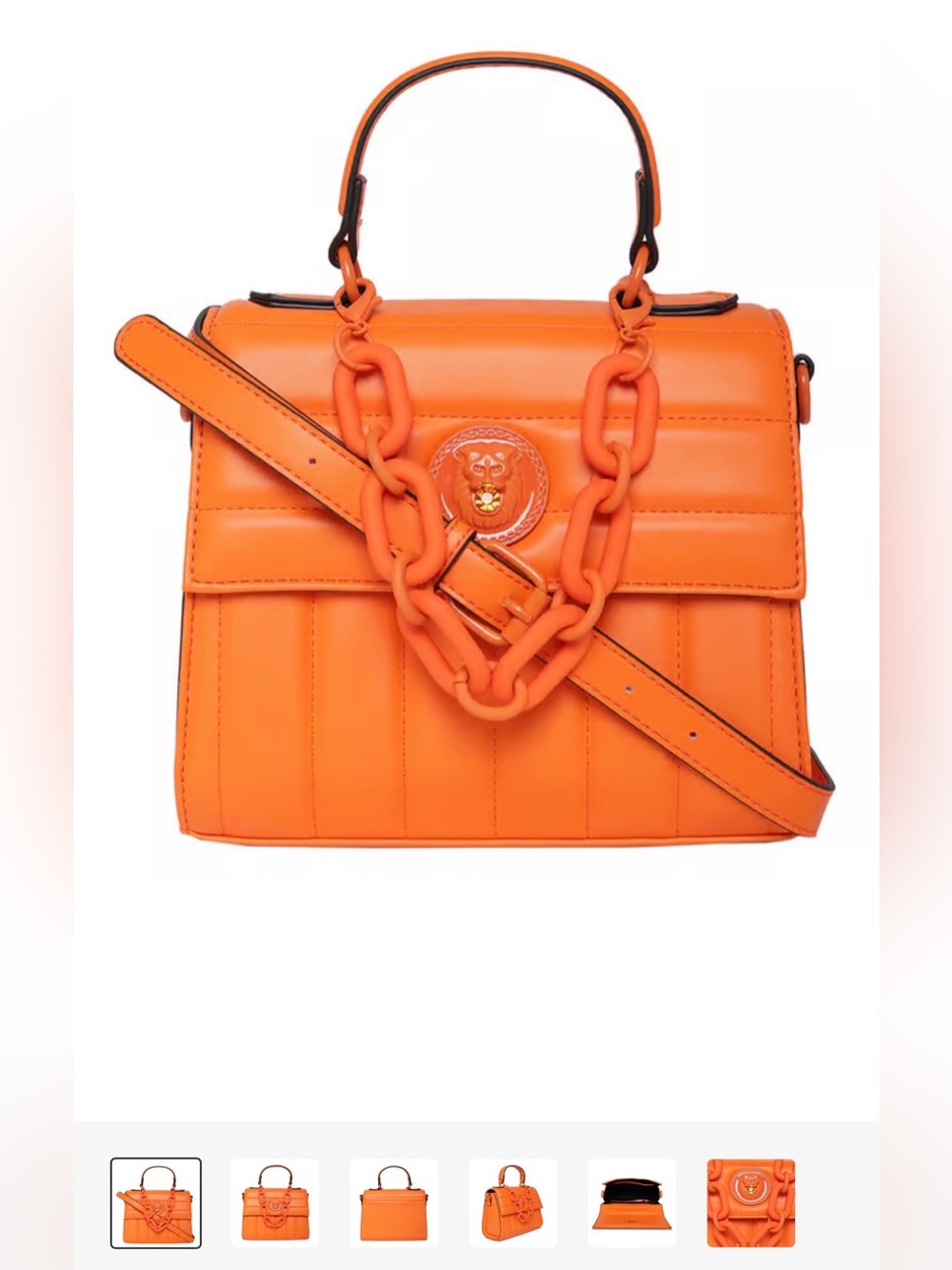 Aldo Orange Quilted Satchel with Chunky Chain